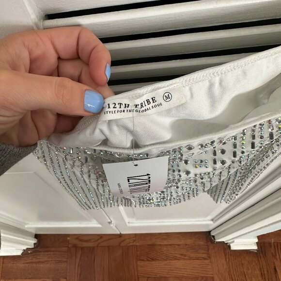 NWT 12th Tribe Violet White Rhinestone Mesh Mini Skirt - Picture 5 of 6